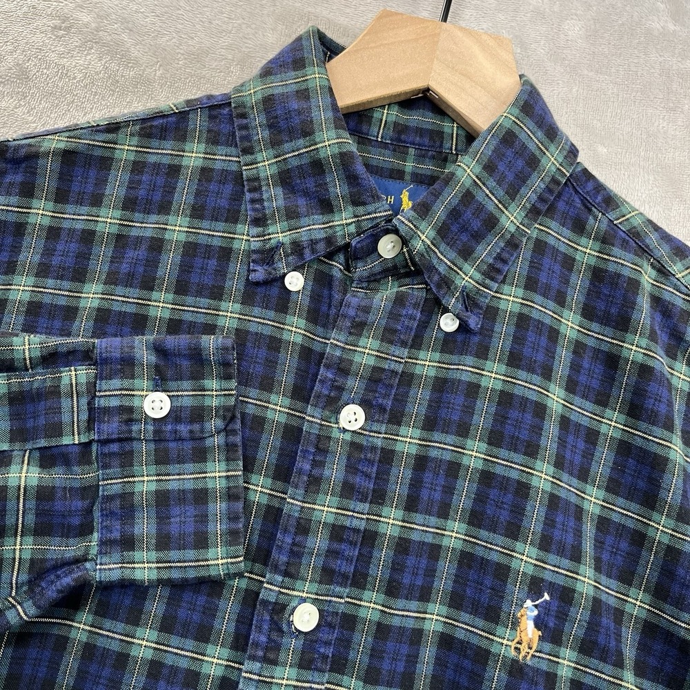 Ralph Lauren Shirt Men's Small Classic Fit Blue Green Plaid Long Sleeve